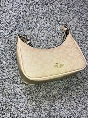 Coach Beige Signature Crescent Shoulder Bag